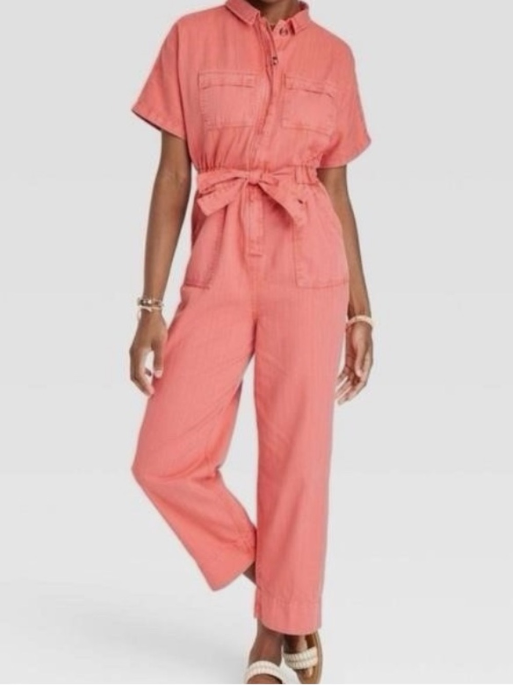 Universal Thread Coral Tie-Waist Short-Sleeve Jumpsuit